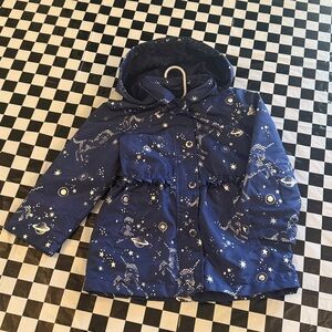 London Fog Navy Blue rain coat with silver star print